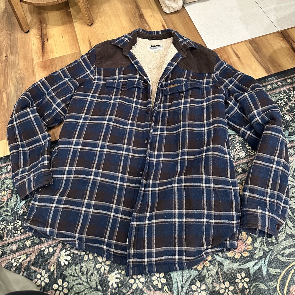 Field & Stream Blue and Brown Plaid Jacket Sherpa Lined Size Large